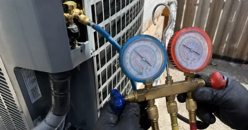 refrigerant pressure gauge check during AC Service Winnipeg