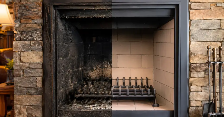 before and after fireplace cleaning service in Winnipeg