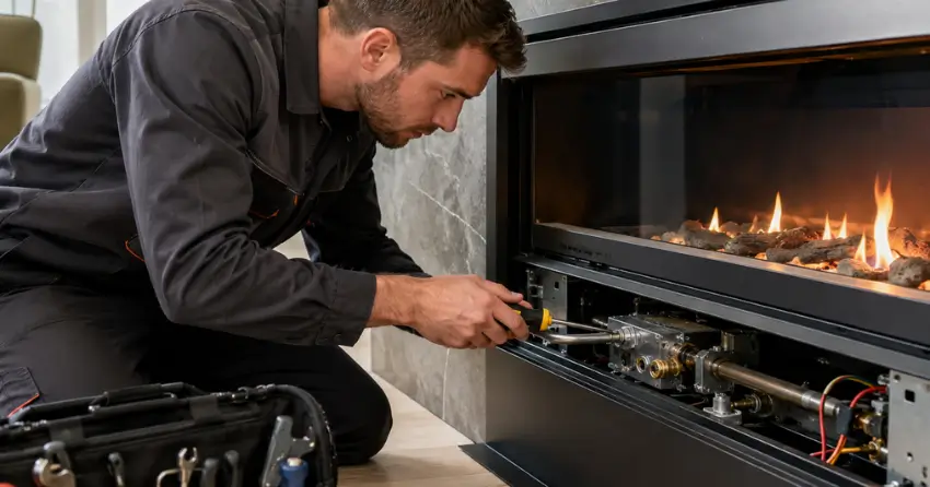 gas fireplace repairman Winnipeg servicing direct vent unit