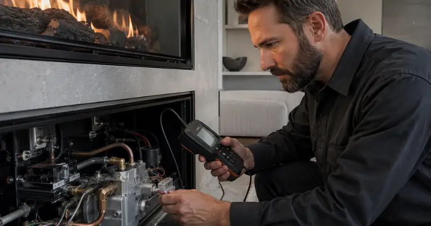 fireplace specialist diagnosing gas valve fault Winnipeg