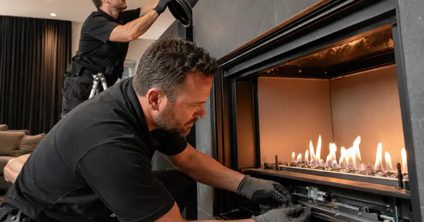 fireplace technicians Winnipeg servicing gas insert and chimney liner