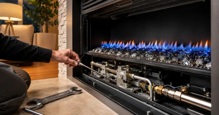 gas fireplace servicing annual inspection in Winnipeg home