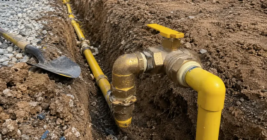 outdoor underground gas line piping installation in Winnipeg residential property