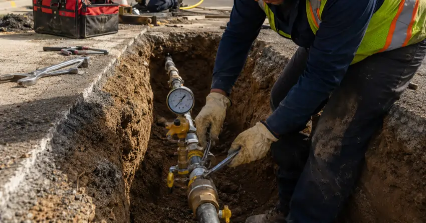 gas line repair in Winnipeg after Enbridge shut-off pressure test and inspection