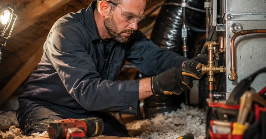 heating and cooling repair technician at work in Winnipeg