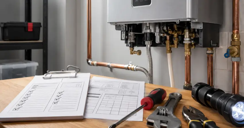 maintenance tankless water heater service documentation and completed visit Winnipeg