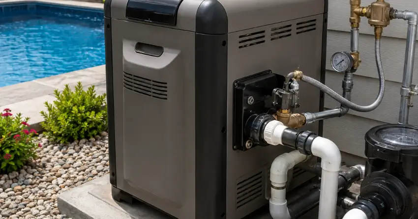 pool gas heater flow system and gas pressure check Winnipeg
