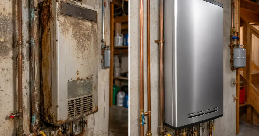 before and after tankless water heater repair service in Winnipeg